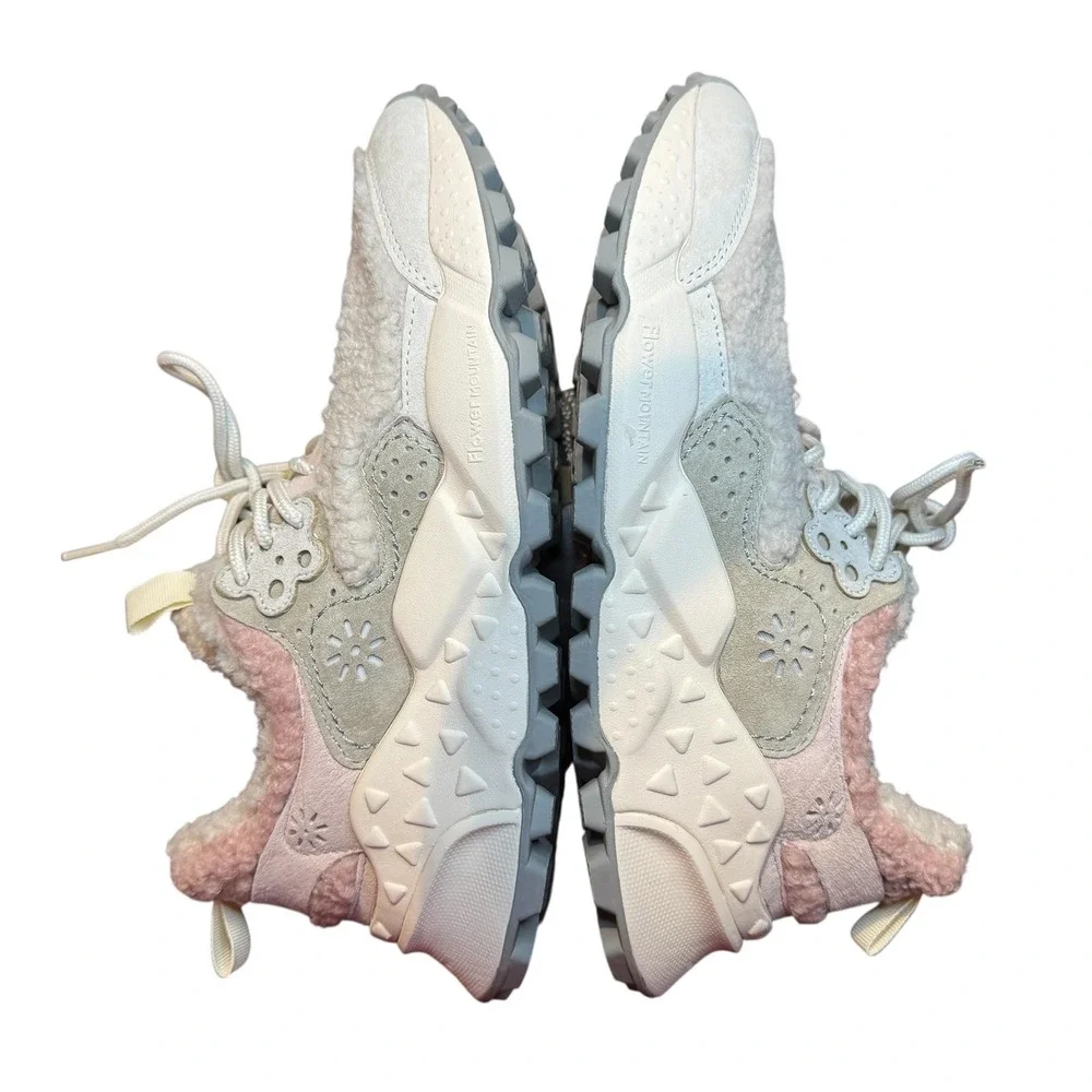 Flower Mountain Shoes‎ Womens Size 7.5 White Pink Sherpa Suede Trail FM36-3-035